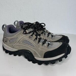 Timberland Gray Black Leather Suede Steel Toe Hiking Shoes Size 8